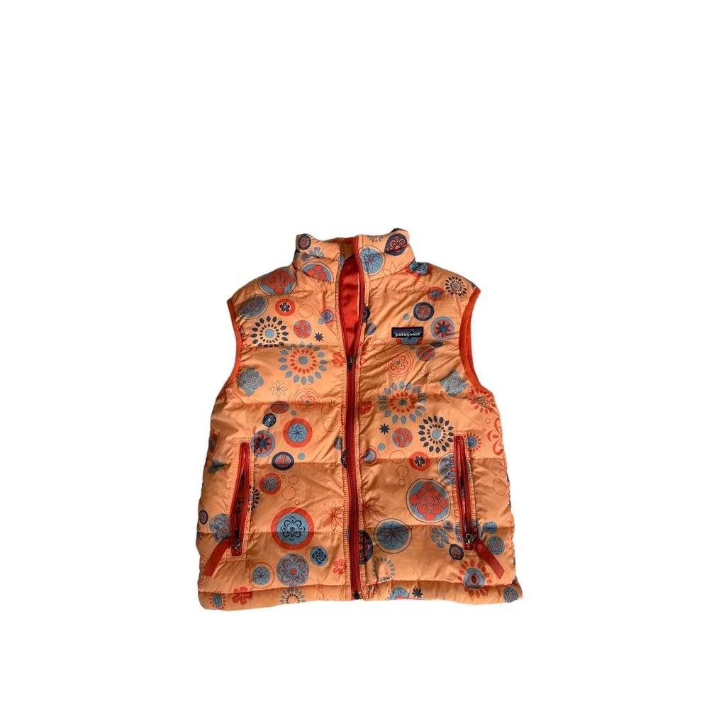 Patagonia Girls Goose Down Orange Puffer Vest Size M‎